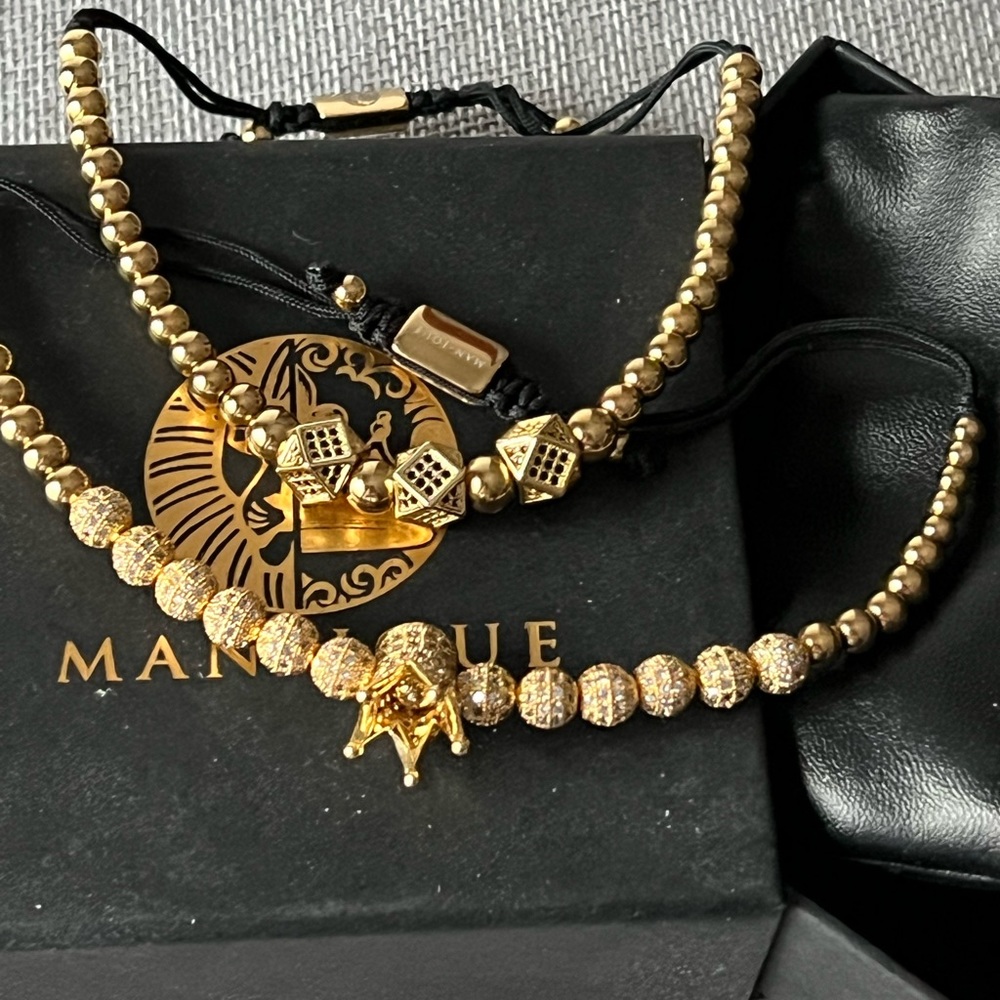 Man-ique mens gold and crystal bracelets. New. Set of two. - Picture 3 of 3